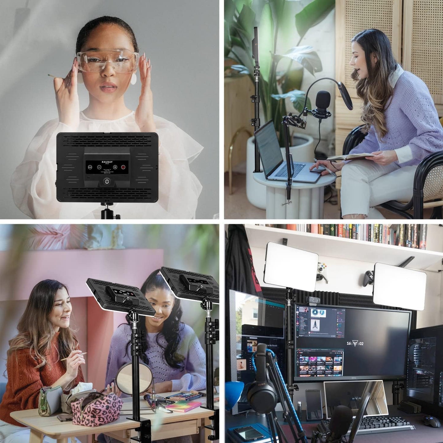 ADZOY Professional Combo of 10 Inch USB Powered Bi-Colors LED Panel Light with 7 Feet Adjustable Metal Tripod and Collar Lapel Microphone for Baking, Craft, Calligraphy, Drawing