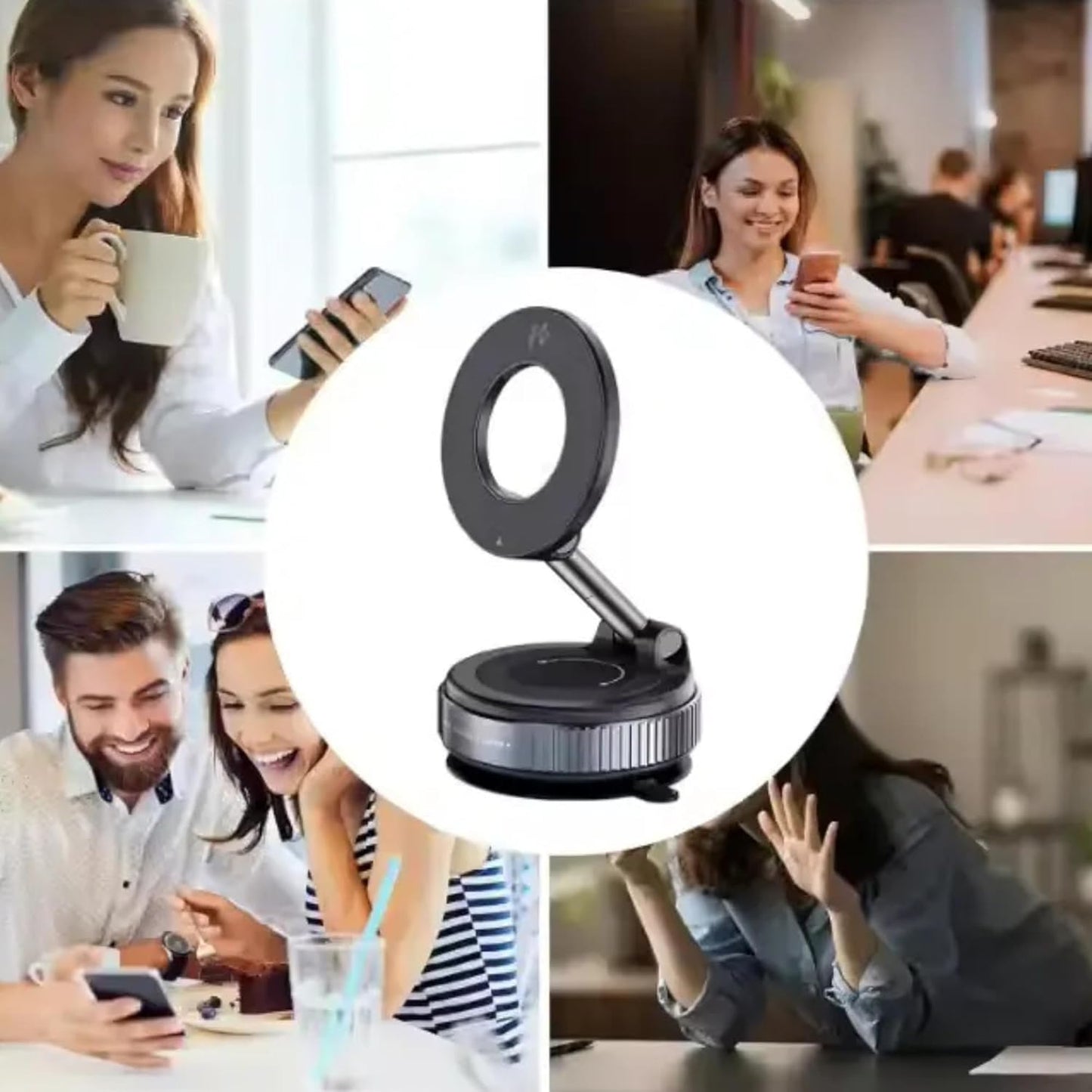 ADZOY Vacumm Suction Cup Extented Arm Phone Mount Magnetic Car Cell Phone Holder| 360 Rotation | Vacuum Lock Holder Multipurpose Use | Heavy Duty | Reusable Wall Holder for Kitchen, Bathroom, Desk