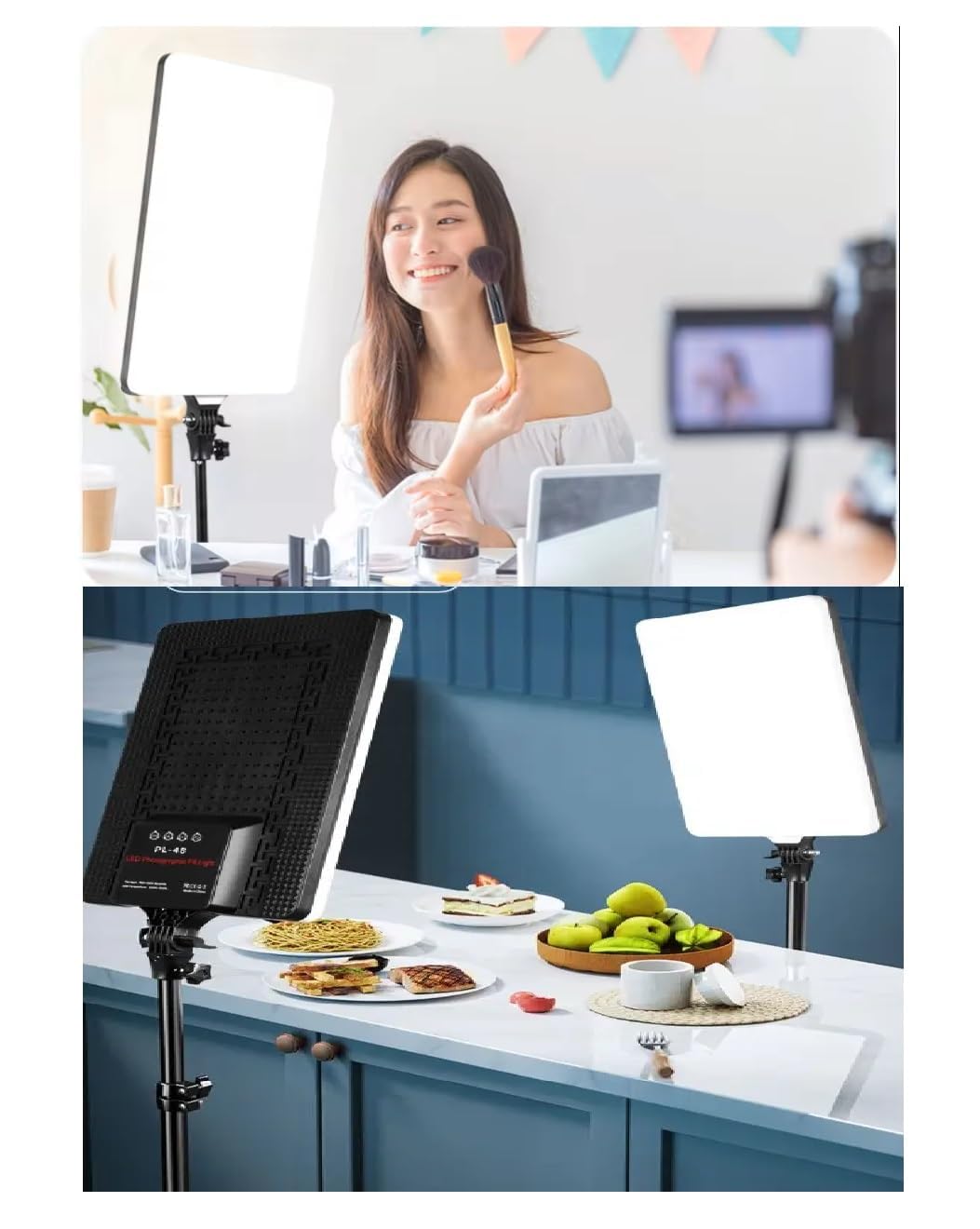 ADZOY Premium Super Bright Touch Key Enabled PL-48 Led Panel 60W Light with 7 Feet Adjustable Metal Tripod, Super Clamp and Collar Lapel Microphone for Video Photo Studio Lighting