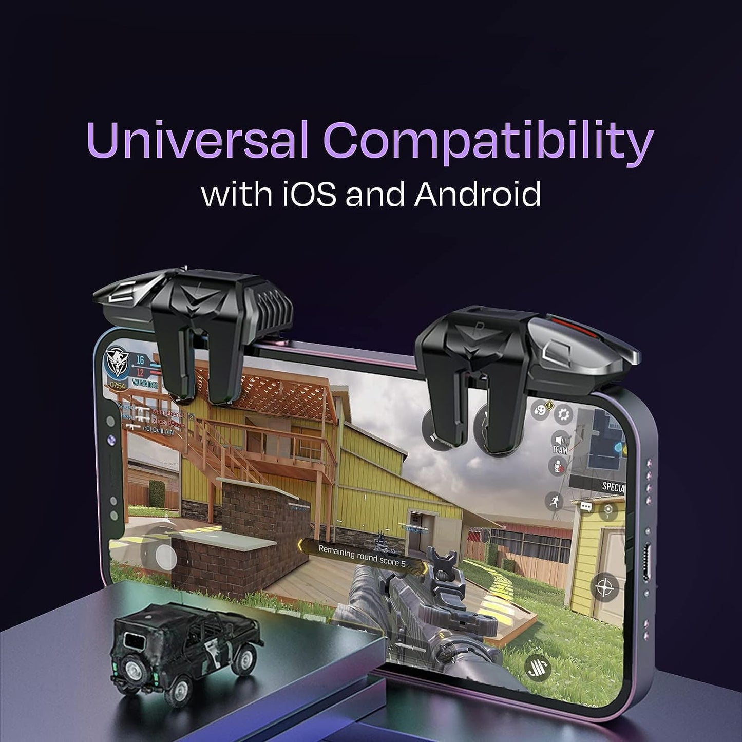 ADZOY 2024 New Model S07 Mobile Game Controller With (1 Pair) FINGER SLEEVE for iPad/Tablets, Six Finger Handle Trigger Aim Button L1R1 L2R2 Shooter Gamepad for PUBG/Fornite/Knives Out/Call of Duty