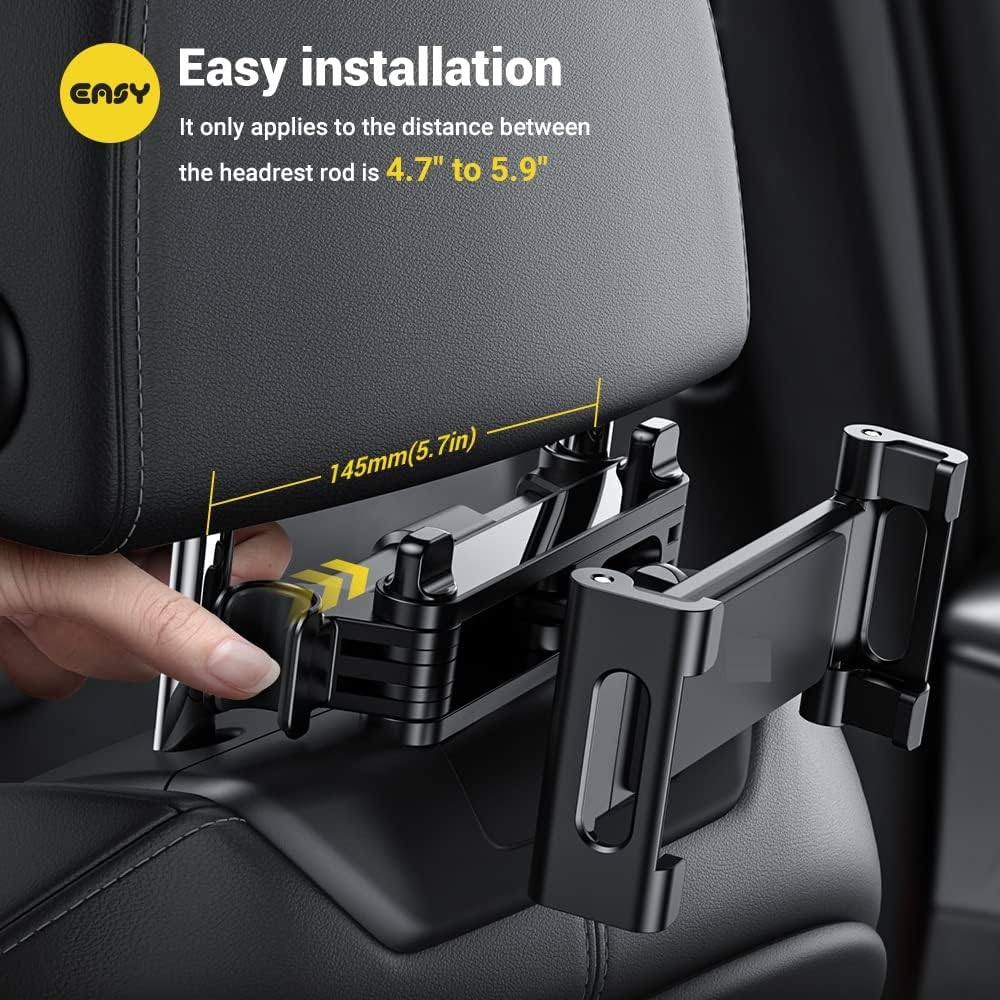 ADZOY 2024 Q2 Car Back Seat Headrest Mobile Mount Holder, 360° Rotation iPad Car Holder Back Seat for Tablets, Cell Phone and More 4.7-14" Devices, Headrest Posts Width 1.6-6.9"