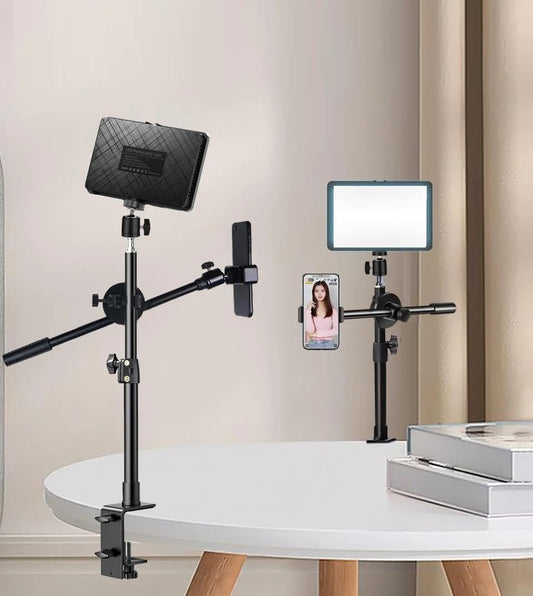 ADZOY Rechargeble 9inch LED Video Light Panel 2700K-6500K Photo Studio Lamp and C Desk Mount Stand, Phone Cross Arm (Rechargebe Panel Lamp+C Desk Mount Stand+Cross Arm)