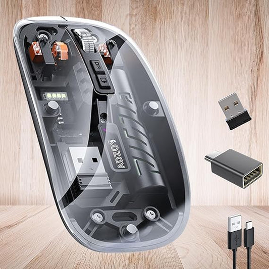 ADZOY Dual Connectivity | Bluetooth 5.2 & Wireless 2.4GHz| Ultra Slim Rechargeable Thin Mouse | Portable | Optical Sensor |Type C | RGB | Silent Gaming Mice for Laptop/PC/Tablet/Mobile