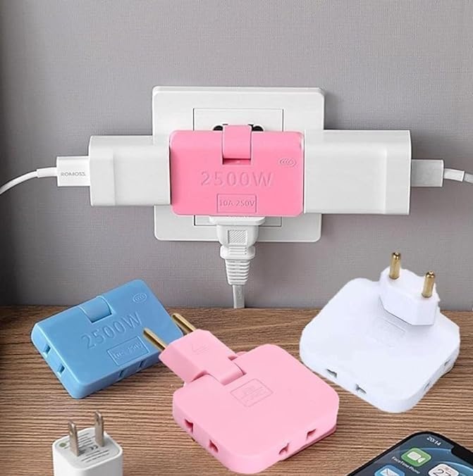 ADZOY 3 Plug Socket | 3-in-1 Rotating and Foldable Wall Plug Adapter | Smart Sleek and Ultra Thin 180 Degree Wall Socket | Space-Saving Smart Multiplug Power Socket Behind The Sofa, Bed (1)