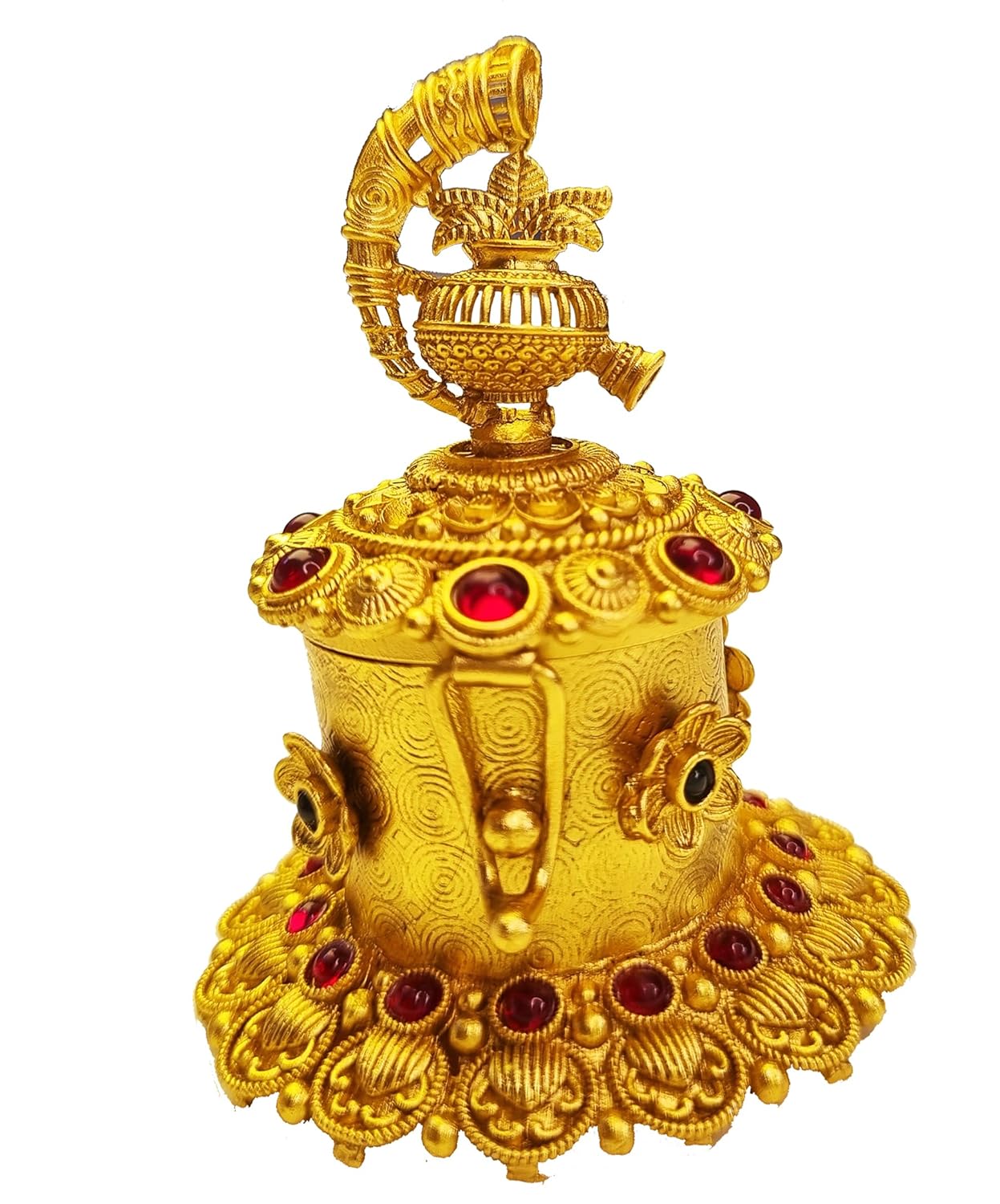 ADZOY Premium Handcrafted Kalash and Shehnai Head Traditional Hand Work Dibbi for Wedding | Haldi | Sindoor | Kumkum | Chandan | Dabbi Handmade Pure Brass Material Box