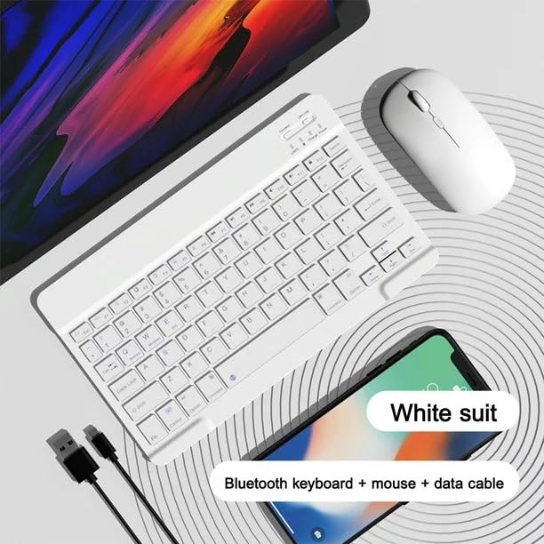 ADZOY 10 Inch Wireless BT Keyboard Mouse Combo, Three Speed Adjustable DPI Ultra Thin and Ultra Quiet Mouse, USB Charging Keyboard with Scissor Foot Structure for PC Laptop Computer (White)