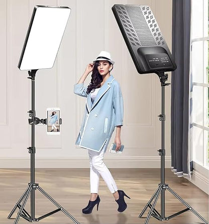 ADZOY 19'' LED Video Bi-Colors Light Kit, 2700-7500K Dimmable Photography Lighting with Remote, Super Clamp and 84 inches Stand, CRI 96+ Studio Lights for YouTube, Game Streaming, Video Photography