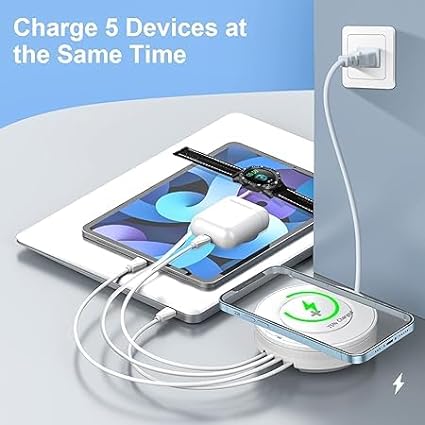 ADZOY 32W Wireless Charger, 5 in 1 AiCase Multi-Device Wireless Charging Stand with 6.6ft Lightning Cable, 15W Fast Charging Stand for iPhone 13/12/12 Pro Max, AirPods Pro and Samsung Phones