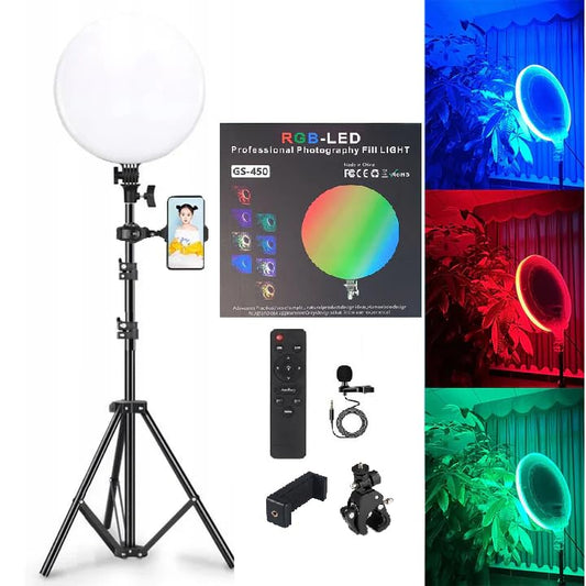 ADZOY GS-450 (18INCH) RGB Led Round Panel Light Video Light Led Ring Light with 7 FEET Tripod Stand and Phone Holder 3500K-6000K Dimmable Selfie Ringlight for YouTube Video Live Streaming Led