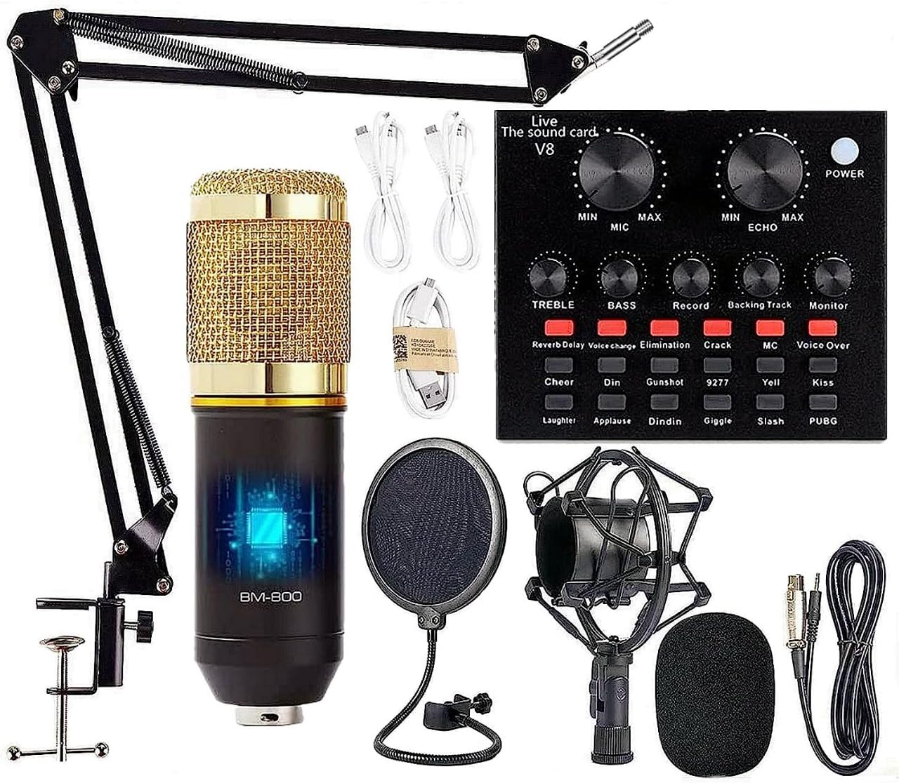ADZOY Podcast Recording Bundle, BM-800 Mic, Sound Card, Mic Arm, Mount, Pop Filter, Studio & Broadcasting