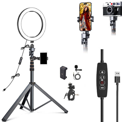 ADZOY 12 inch LED Ring Light with 7 Foot Strong Metal Tripod Cum Selfie Stick (2 in 1) NP-688, Super clamp and Lapel Collar Mic for Cell Phone, Baking, Calligraphy, Drawing, Online, Video Recording