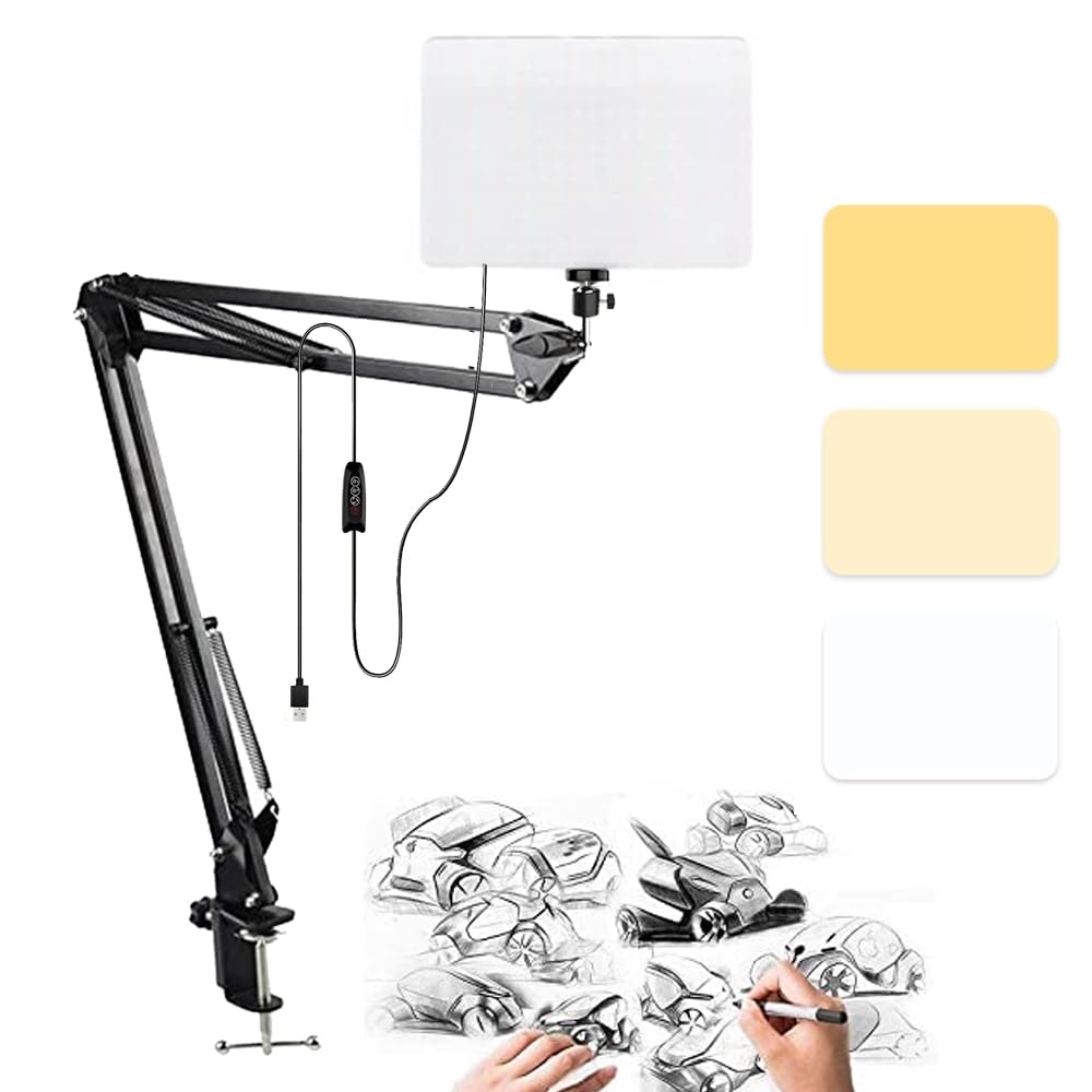 ADZOY 3 Modes 10" LED Soft Light Panel Kit USB Powered with Overhead Suspension Arm Stand for Studio Photography/Video Recording/Conference/Baking/Craft/Calligraphy