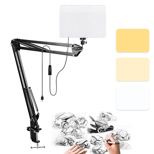 ADZOY 3 Modes 10" LED Soft Light Panel Kit USB Powered with Overhead Suspension Arm Stand for Studio Photography/Video Recording/Conference/Baking/Craft/Calligraphy