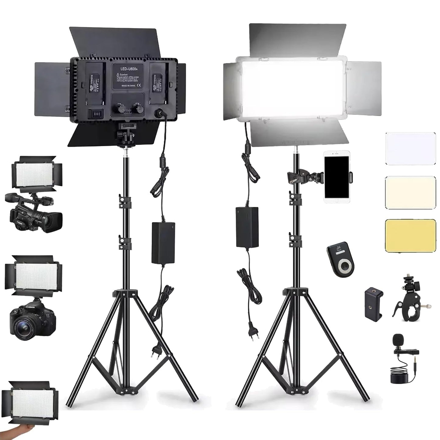 ADZOY Photography Lighting Bi-Color 40W (600 LED) with Barn Door 10" Panel LED Video Light, Bluetooth Remote, 7 Feet Adjutable Metal Tripod and Super Clamp, Light for Video/Photo/Live Streaming