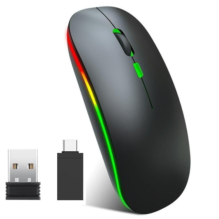ADZOY Wireless Mouse Dual Mode Bluetooth 5.1 + 2.4Ghz Rechargeable RGB Led Silent Click Mouse connectivity Windows, Mac, iOS, Android (1 PCS)