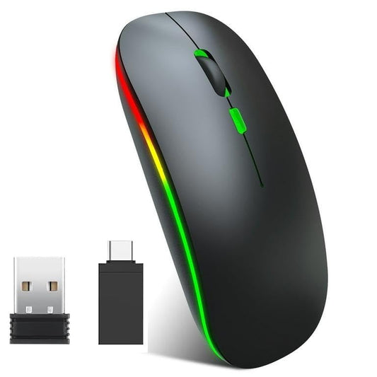 ADZOY Wireless Mouse Dual Mode Bluetooth 5.1 + 2.4Ghz Rechargeable RGB Led Silent Click Mouse connectivity Windows, Mac, iOS, Android (1 PCS)