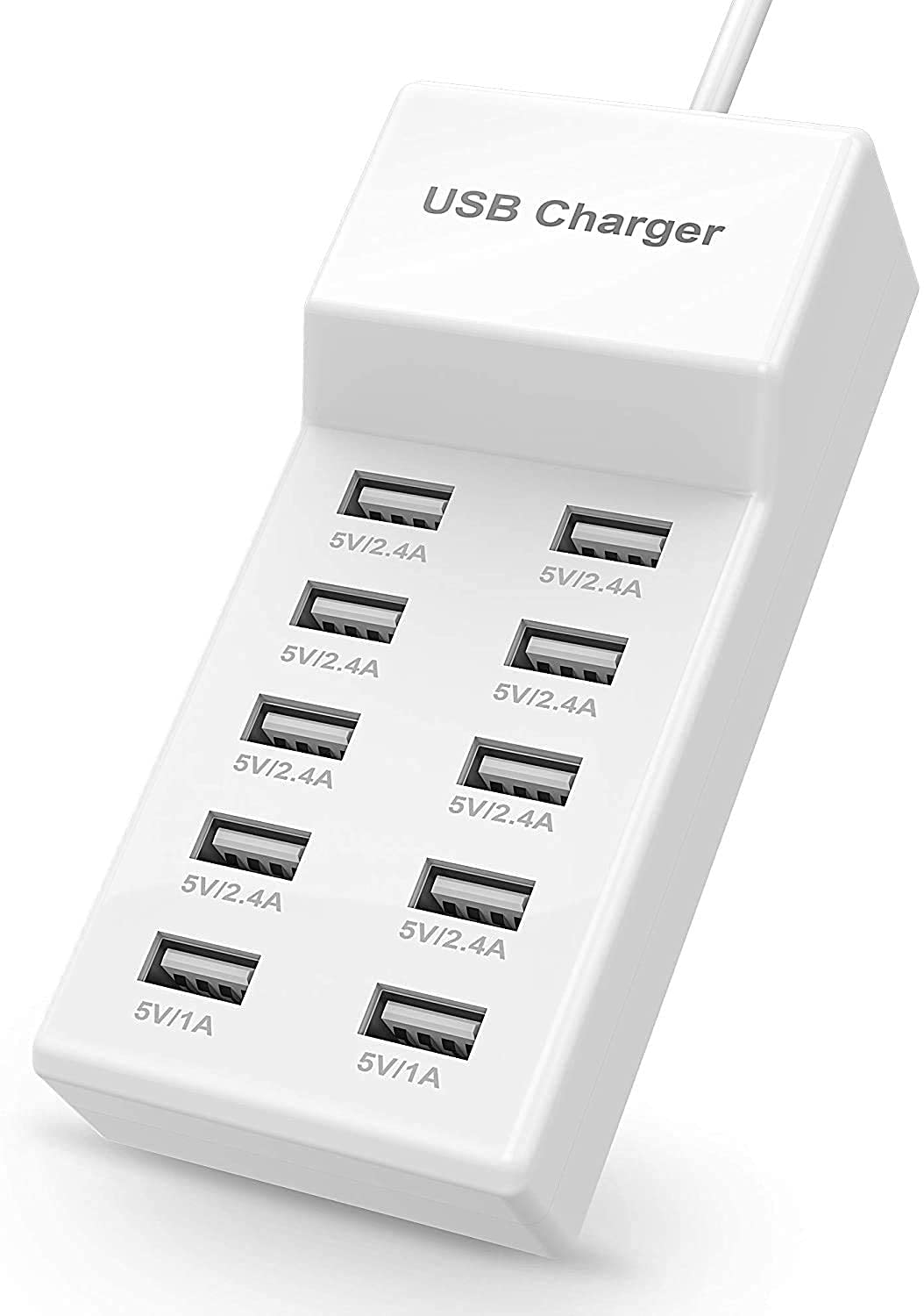 ADZOY 10 Port USB Charger 50w Quick Charging Intelligent Portable Charger for Mobile Phone/Tablet(White)