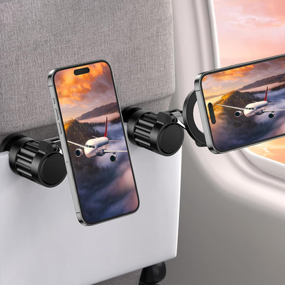 ADZOY Magnetic Airplane Phone Holder, 360°Rotating Foldable Phone Mount, Plane Travel Essential Accessories, Adjustable Universal Handsfree Plane Phone Stand for iPhone 16-12 Pro Max/Magsafe Case (2PC)