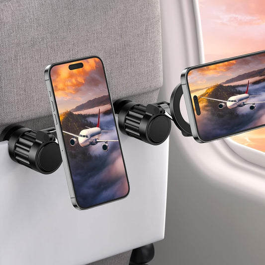 ADZOY Magnetic Airplane Phone Holder, 360°Rotating Foldable Phone Mount, Plane Travel Essential Accessories, Adjustable Universal Handsfree Plane Phone Stand for iPhone 16-12 Pro Max/Magsafe Case (2PC)