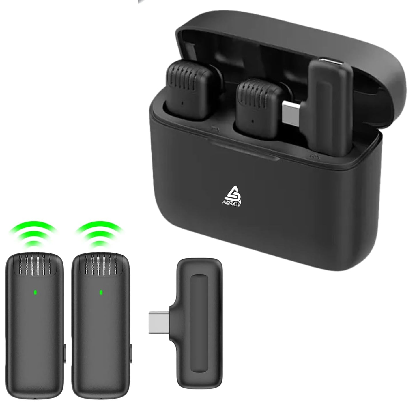 ADZOY ADL-J13 Wireless Microphone | Type-C | Rechargeable for Laptop, Mobile, DSLR & PC | Dual Mic with Receiver & Noise Cancellation | Plug & Play Clip-on Mic for YouTube, Interviews, Vlogging, Reels