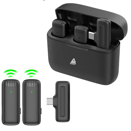 ADZOY ADL-J13 Wireless Microphone | Type-C | Rechargeable for Laptop, Mobile, DSLR & PC | Dual Mic with Receiver & Noise Cancellation | Plug & Play Clip-on Mic for YouTube, Interviews, Vlogging, Reels