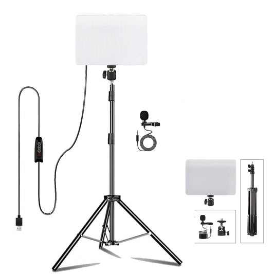 ADZOY Professional Combo of 10 Inch USB Powered Bi-Colors LED Panel Light with 7 Feet Adjustable Metal Tripod and Collar Lapel Microphone for Baking, Craft, Calligraphy, Drawing