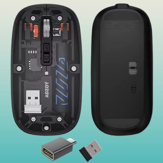 ADZOY Dual Connectivity | Bluetooth 5.2 & Wireless 2.4GHz| Ultra Slim Rechargeable Thin Mouse | Portable | Optical Sensor |Type C | RGB | Silent Gaming Mice for Laptop/PC/Tablet/Mobile