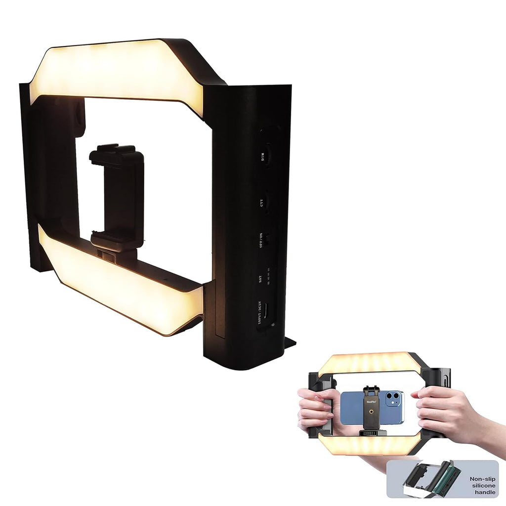 ADZOY Smartphone Video Rig with Light, U-Rig Light Cell Phone Handheld Stabilizer Rechargeable with Ring Light 2500K-9000K CRI 90+ for Filmmaking Live Steam YouTube Video Recording