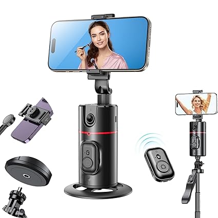 ADZOY Professional P02 Auto Face Tracking Tripod Desktop Gimbal, 360° Rotation Phone Holder Body Track Camera Mount with Remote, No App, Gesture Control, Moving Tripod for Vlog Live Streaming