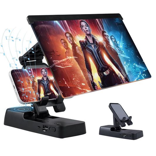 ADZOY  F19 12'' Screen Magnifier for Cell Phone with Bluetooth Speaker, Foldable Phone Stand Holder, Compatible with All Smartphones