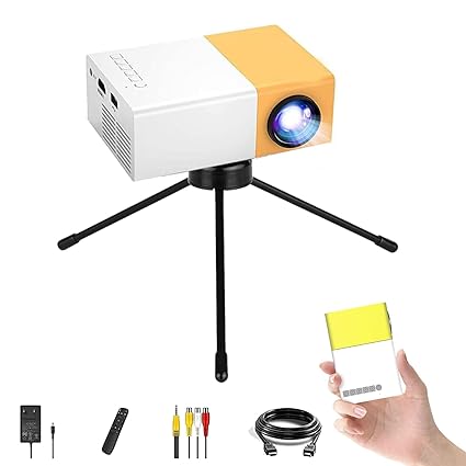 ADZOY Portable Mini Projector with Tripod Stand, 320x240 Native Ratio 1080 P Resolution for iOS,Android,Windows,PS5,Laptop,TV-Stick,Compatible with HDMI,USB,Audio,TF Card,AV and Remote Control