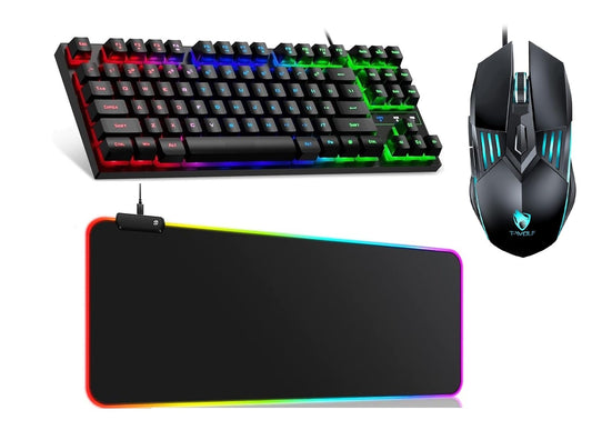 ADZOY Mechanical Gaming Keyboard N RGB Mouse Pad [900x400] & Wired Gaming Mouse Combo Set (Black)