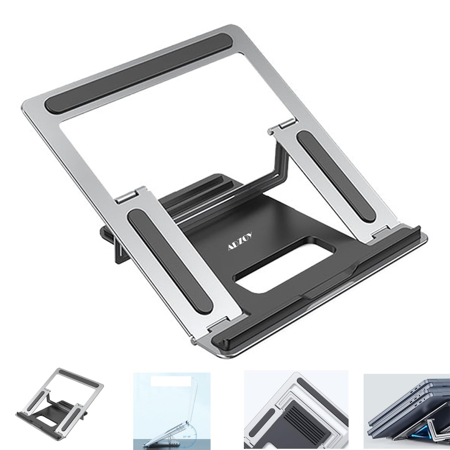 ADZOY Premium ADL8 Super Strong and Slim Aluminum-Silicon Made Anti Slip 4 Level of Height Adjustment can Hold Upto 10 KG of Weight Laptop/Notebook/Tablet Stand Holder for Work & Play