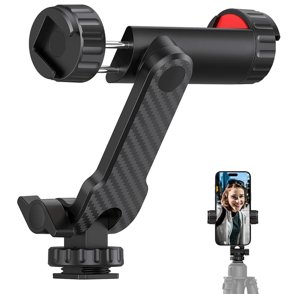 ADZOY Mobile Phone Mount for Tripod Stand, Smartphone Mount Adapter for Tripod Stand Retractable Phone Holder 360° Rotates and 180° Tilts Angle Universal 1/4" Mount Phone Holder for Tripod, Camera