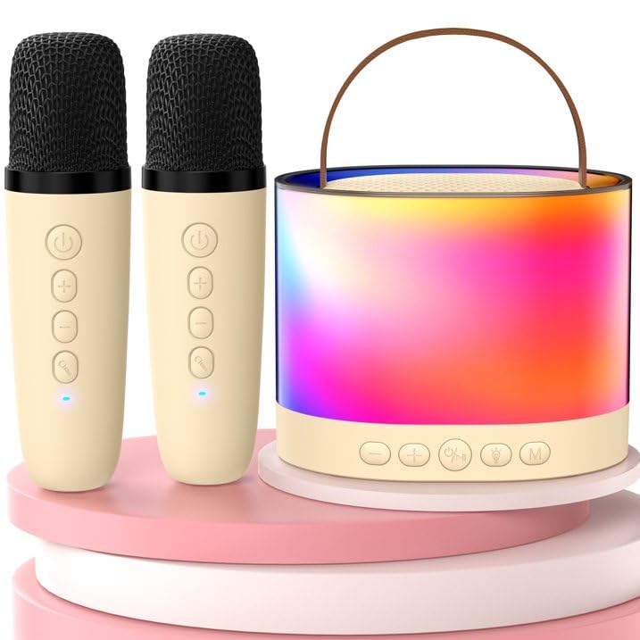 ADZOY Mini Karaoke Machine for Kids Adults, Portable Bluetooth Speaker with 2 Wireless Microphone, Support TF/AUX Input/Funny Magic Voice, Gifts Boys Girls 4 5 6 7 8+ Years Old