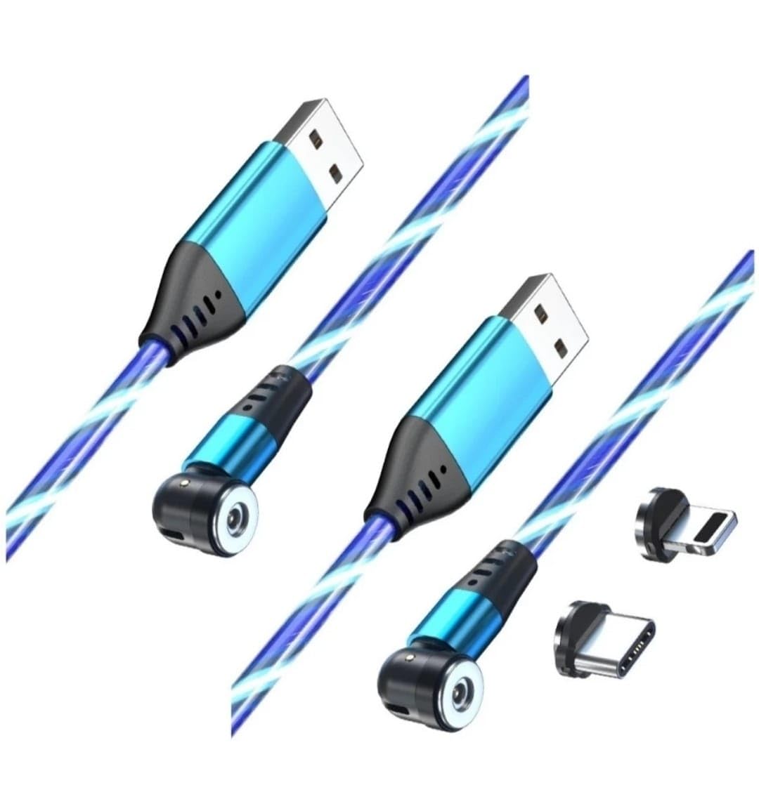 ADZOY Magnetic Charging Cable 1 m LED Flow Luminous Rotatable Lighting & Type C / 120W 6A Fast Charging Line for IPHONE & Android (Compatible with IOS, ANDROID, Blue, One Cable)