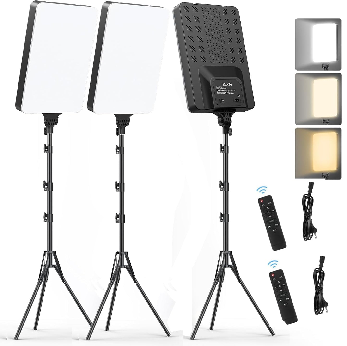 ADZOY 2-Pack 24'' LED Video Bi-Colors Light Kit, 2700-7500K Dimmable Photography Lighting with Remote and 84 inches Stand, CRI 96+ Studio Lights for TikTok, YouTube, Game Streaming, Video Photography