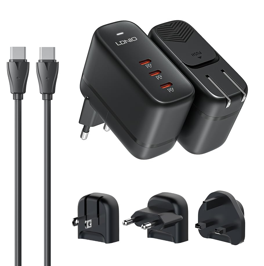 ADZOY LDNIO Q366 GaN 65W PD QC4.0+ Triple Port Fast Charger - USB-C Power Delivery Travel Adapter for iPhone & Android MacBook iPad Pro Air M1 M2, iPhone 13 14 15 16 Pro Max,Galaxy S25
