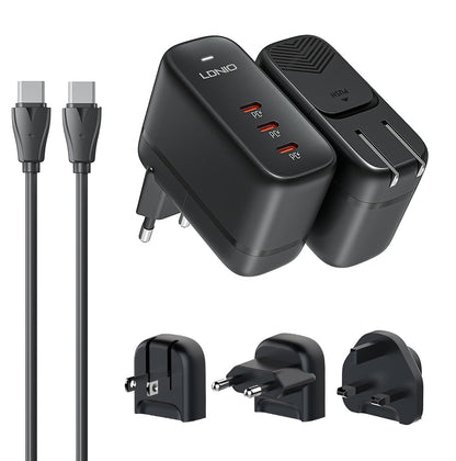 ADZOY LDNIO Q366 GaN 65W PD QC4.0+ Triple Port Fast Charger - USB-C Power Delivery Travel Adapter for iPhone & Android MacBook iPad Pro Air M1 M2, iPhone 13 14 15 16 Pro Max,Galaxy S25