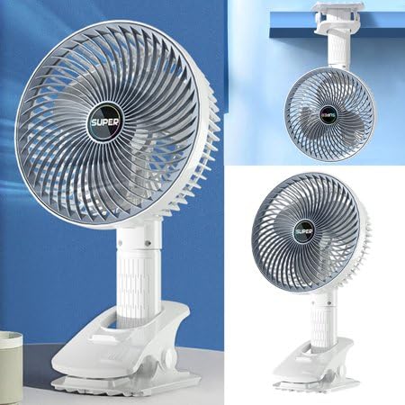 ADZOY Rechargeable Desk Fan Clip Fan 3 gear Fan Electric Fan Mini Fan 3 SPEED USB Fan (WHITE)