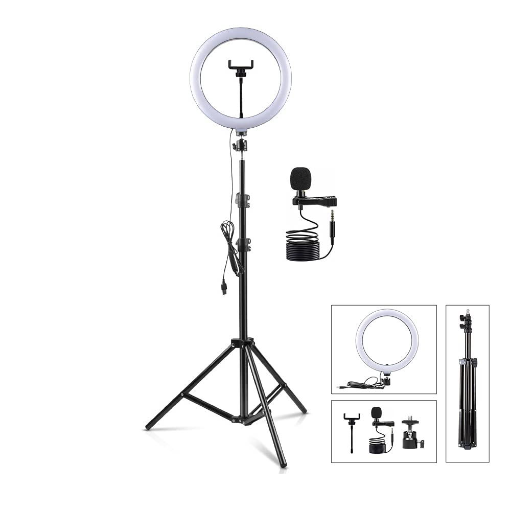 ADZOY Premium 7 Feet Metal Tripod With10 inch LED Ring Light & Metal Collar Microphone Tripod (Supports Up to 2500 g)