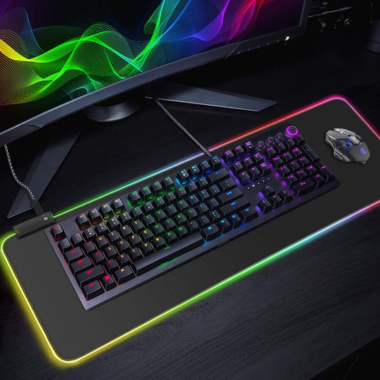 ADZOY RGB Large Size XXXL (900mm x 400mm x 4mm) Extended Gaming Mouse Pad with 14 Lighting Modes,Non-Slip Rubber Base Mousepad for Laptop/Computer (Black-LED)