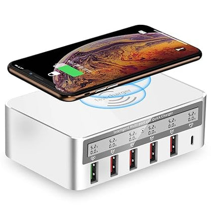 ADZOY Charging Station, 100W 6-Port USB Fast Charger with QC 3.0 & PD, Compatible with Apple & Other Brand Cell Phones