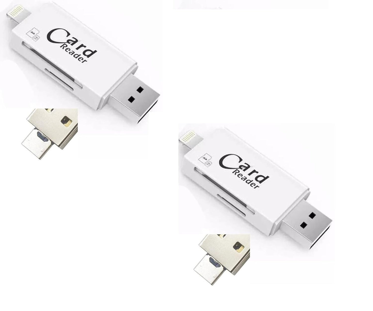 ADZOY Set of 2 3 in 1 with Lightning + USB + Mobile Flash Drive Card Reader (White)