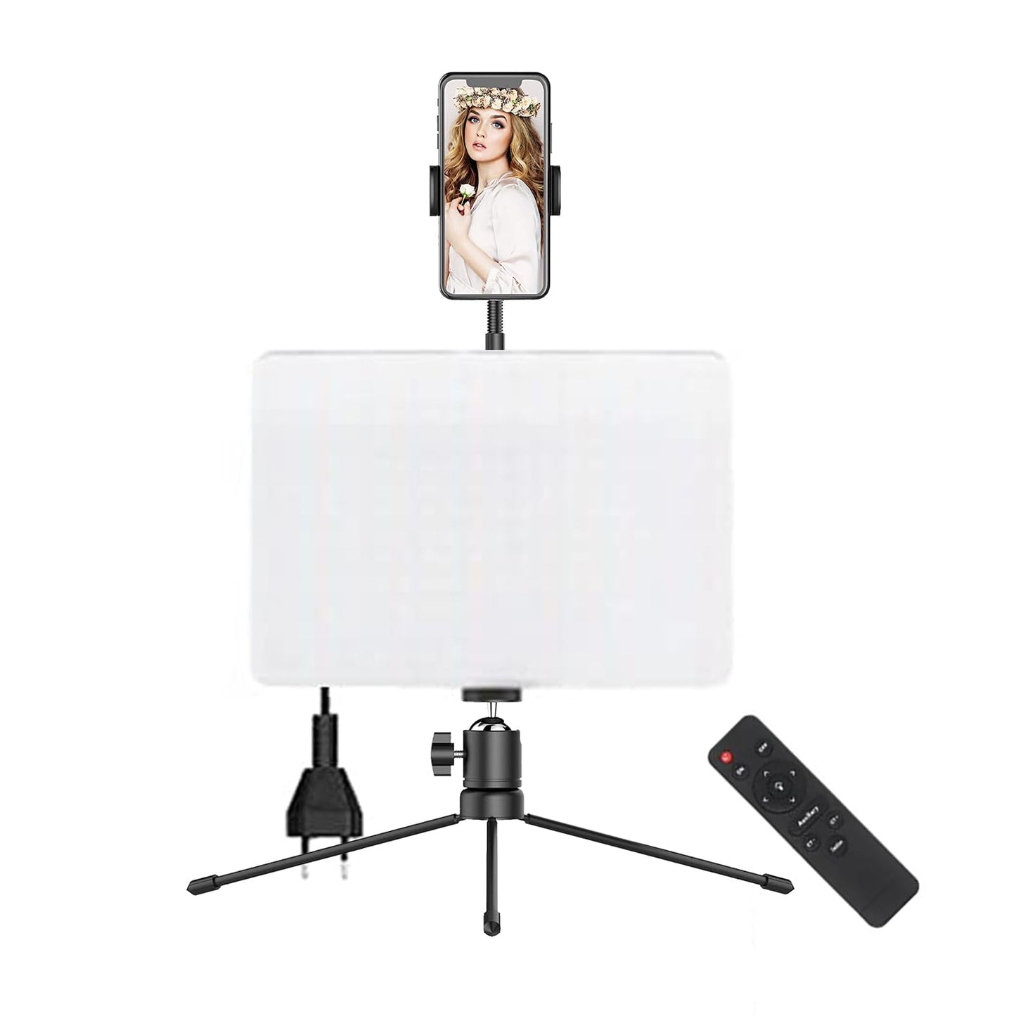 ADZOY Mini Desk Tripod Combo of 7" Height and 10" Panel Light Kit (6 Light Modes) with Mobile Hoder for Conference/Baking/Craft/Calligraphy| Touch Key | PL-26 | Remote Control | Continues Light