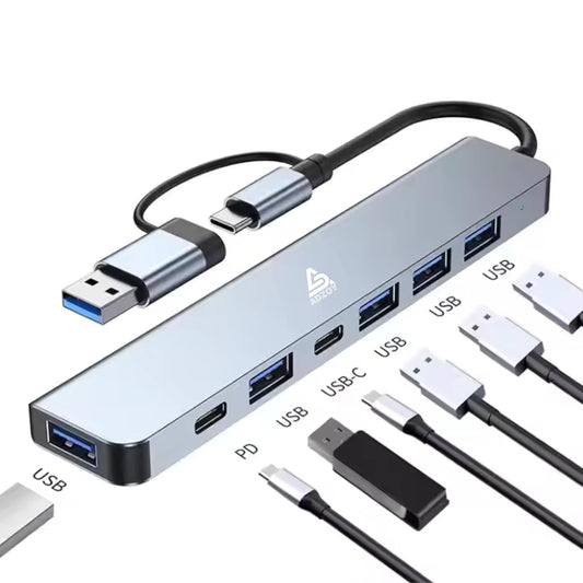 ADZOY 7-Port USB 3.0 Hub with 1 PD Type C 5W with USB to Type C Connector | High-Speed Data Transfer | Fast Sync & Device Control | Charge & Transfer Simultaneously | Universal Compatibility
