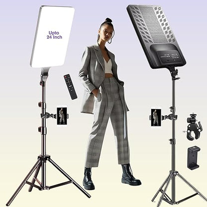ADZOY Premium Upto 24 Inch LED Photography Bi-Colors Panel Light Kit with Adjustable Tripod, Phone Clamp & Mounting Bracket for YouTube | Makeup | Live Streaming | Video & Vlogging