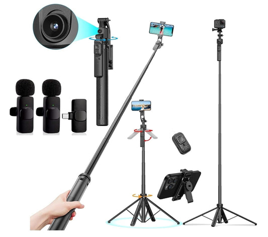 ADZOY Auto Face Tracking Tripod - 360° Rotating Smart Shooting Holder with Gesture Control | Detachable Stand Tripod for Vlogging, Streaming, Reels| Rechargeable (C17 Face Tracking Camera Selfie Stick)