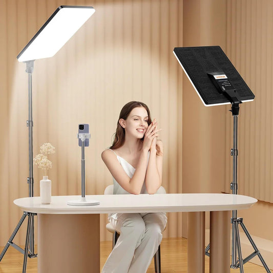 ADZOY Premium Super Bright 24 Inch LED Panel Light with 7 Feet Adjustable Metal Tripod, Super Clamp and Collar Lapel Microphone for Video Photo Studio Lighting