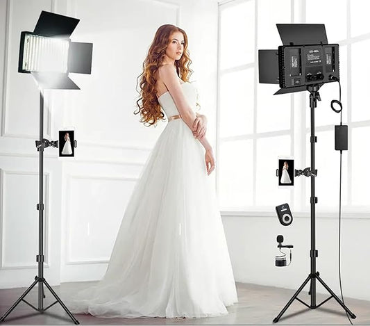 ADZOY Photography Lighting Bi-Color 60W (Pro-800-1150 LED) with Barn Door 14" Panel LED Video Light, Bluetooth Remote, 7 Feet Adjustable Metal Tripod & Clamp, Light for Video/Photo/Live Streaming